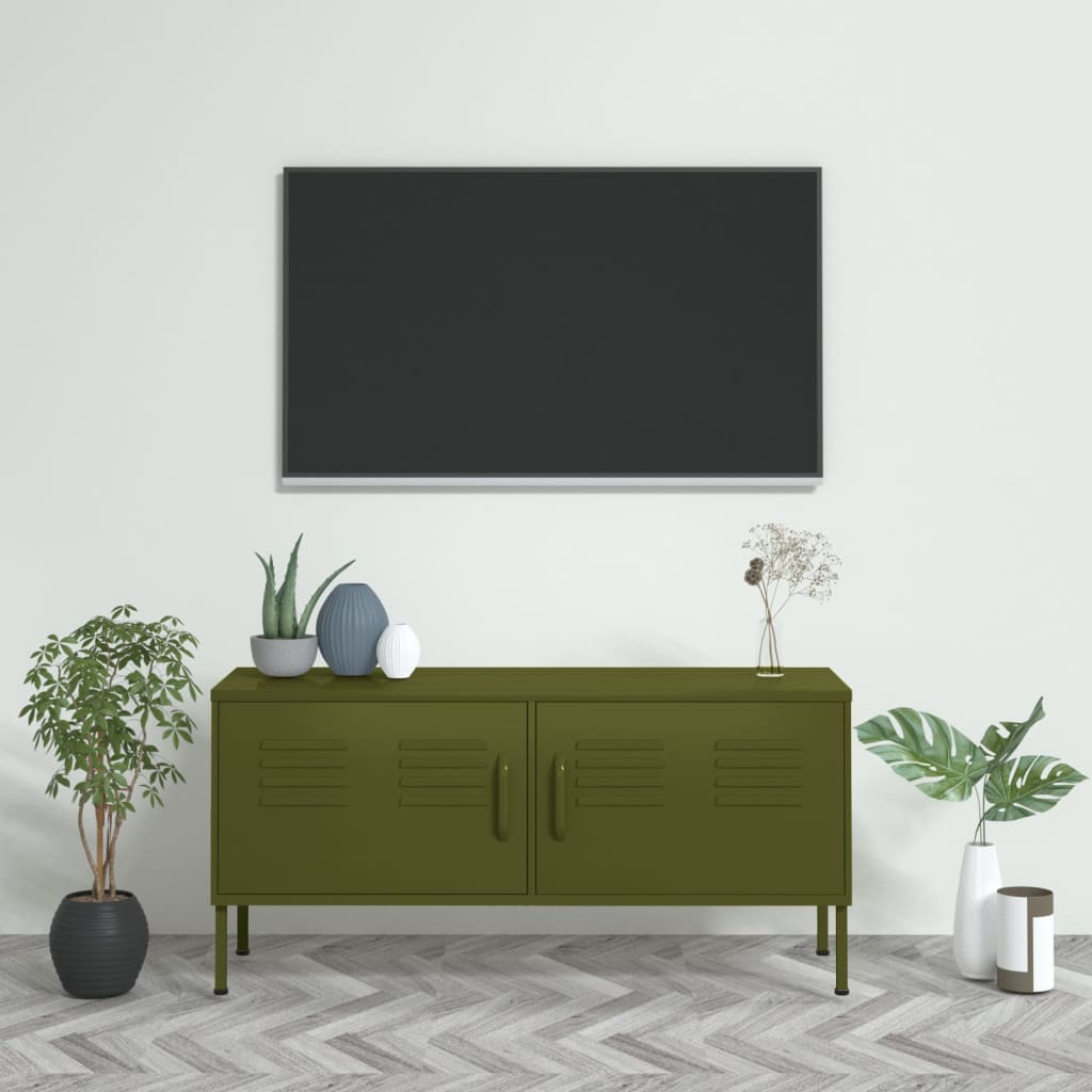 vidaXL TV skapītis, 105x35x50 cm, tērauds, olīvu zaļš