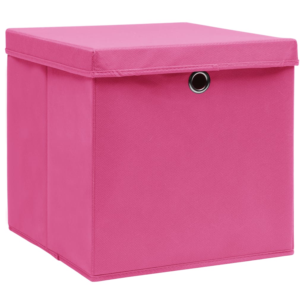 vidaXL uzglabāšanas kastes ar vāku, 4 gab., rozā, 28x28x28 cm
