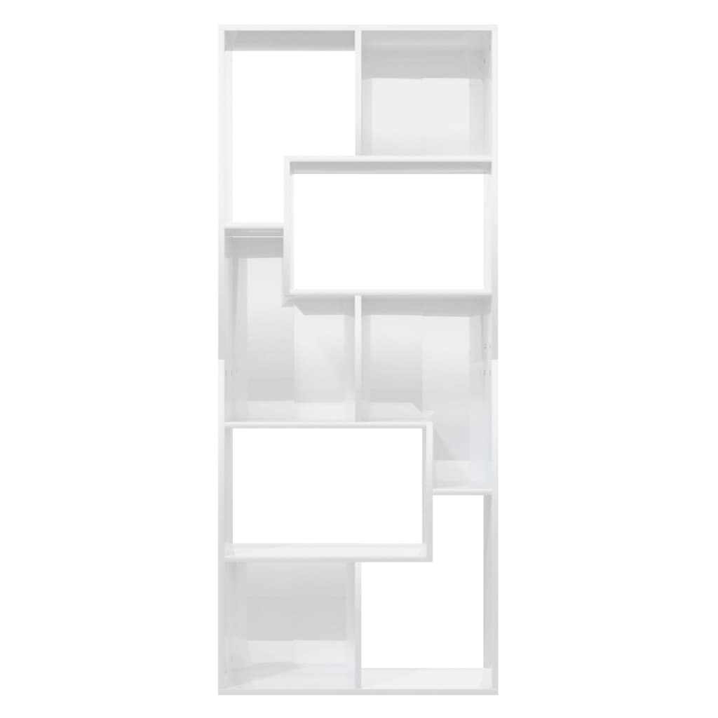 vidaXL grāmatu plaukts, spīdīgi balts, 67x24x161 cm, skaidu plāksne