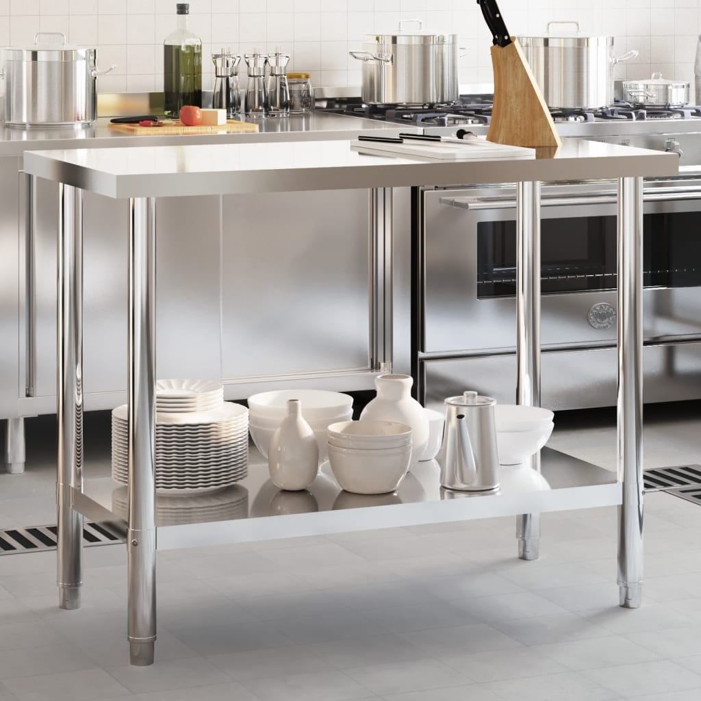 vidaXL virtuves darba galds, 110x55x85 cm, nerūsējošs tērauds