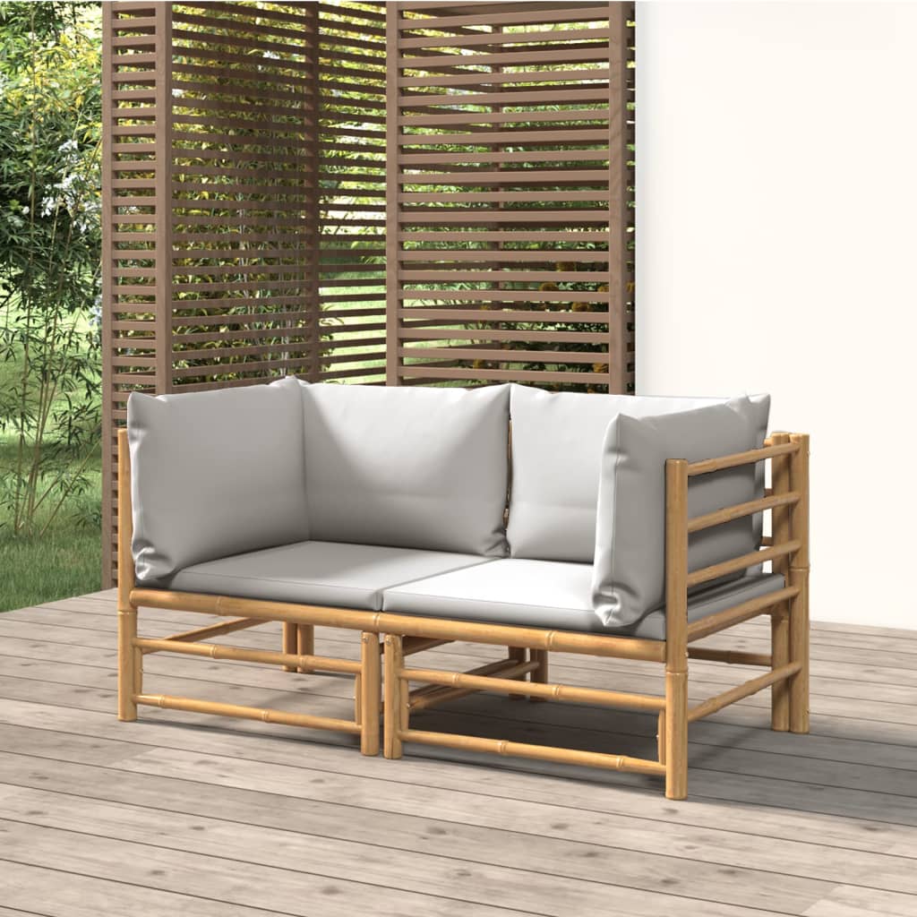 vidaXL dārza stūra dīvāni ar gaiši pelēkiem matračiem, 2 gab., bambuss