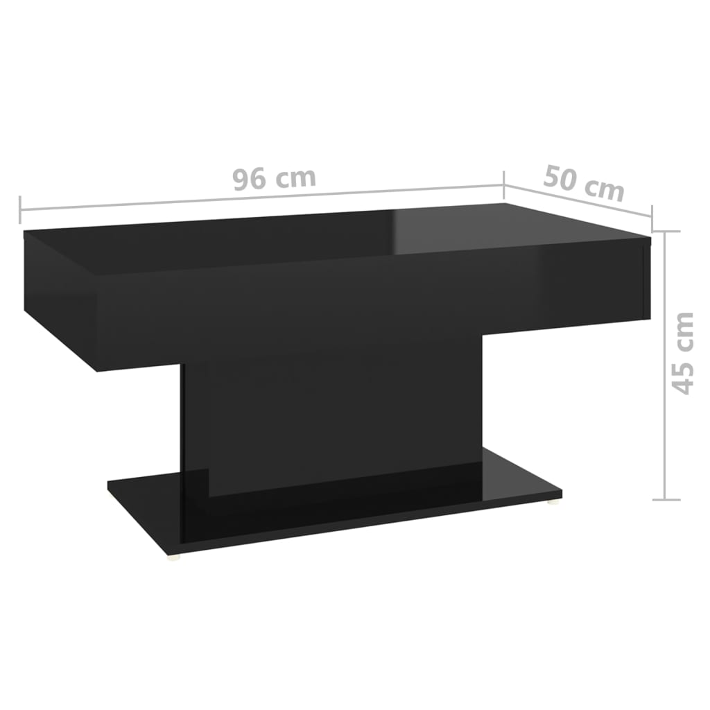 vidaXL kafijas galdiņš, spīdīgi melns, 96x50x45 cm, skaidu plāksne