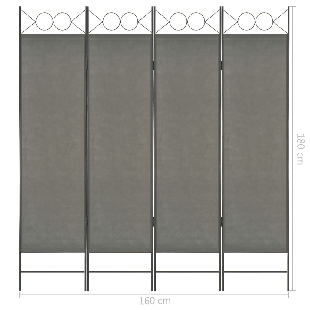 vidaXL 4-paneļu istabas aizslietnis, 160x180 cm, antracītpelēks