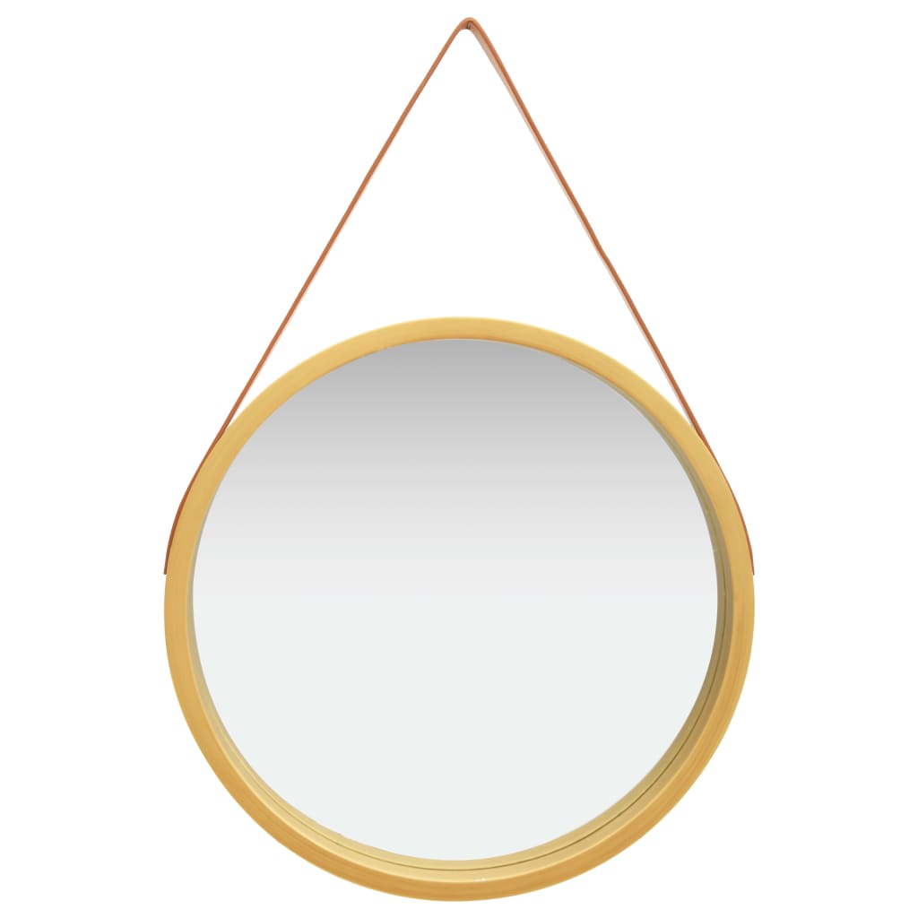 vidaXL sienas spogulis ar siksnu, 60 cm, zelta krāsā
