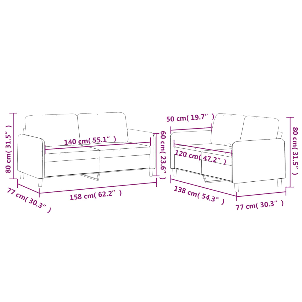vidaXL divdaļīgs dīvānu komplekts ar spilveniem, gaiši pelēks audums