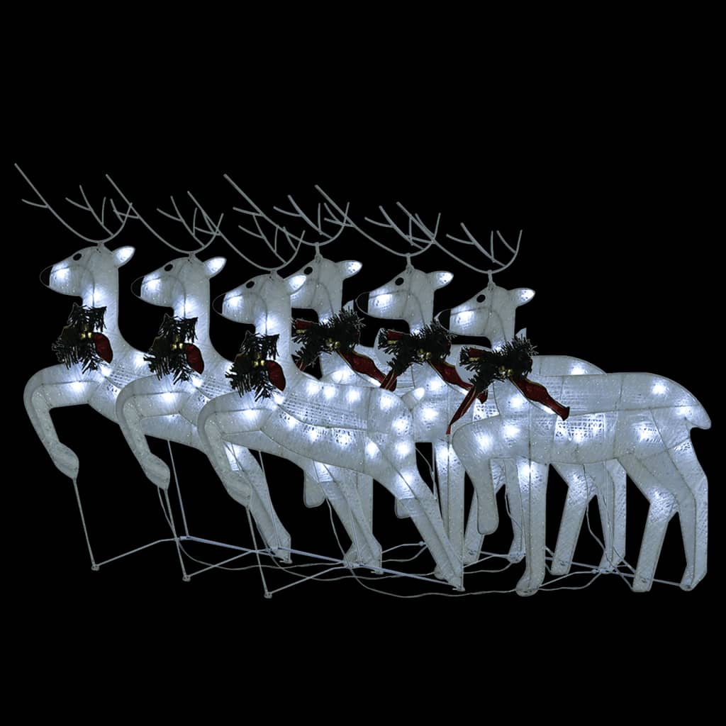 vidaXL Ziemassvētku ziemeļbrieži, 6 gab., balti, 120 LED