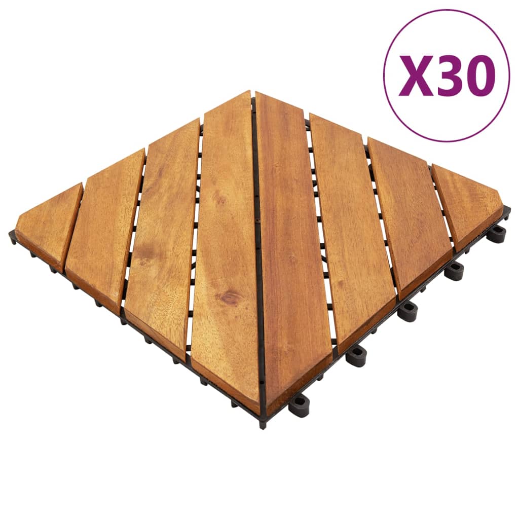 vidaXL terases flīzes, 30 gab., brūnas, 30x30 cm, akācijas masīvkoks