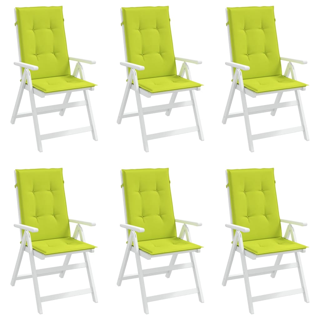 vidaXL dārza krēslu spilveni, 6 gb., spilgti zaļi, 120x50x3 cm, audums
