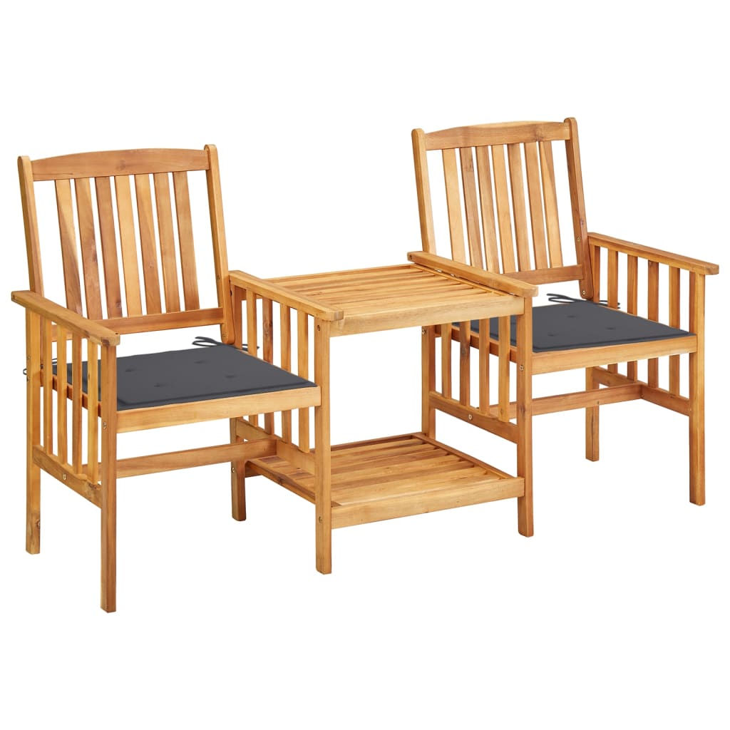 vidaXL dārza krēsli ar matračiem un galdiņu, akācijas masīvkoks