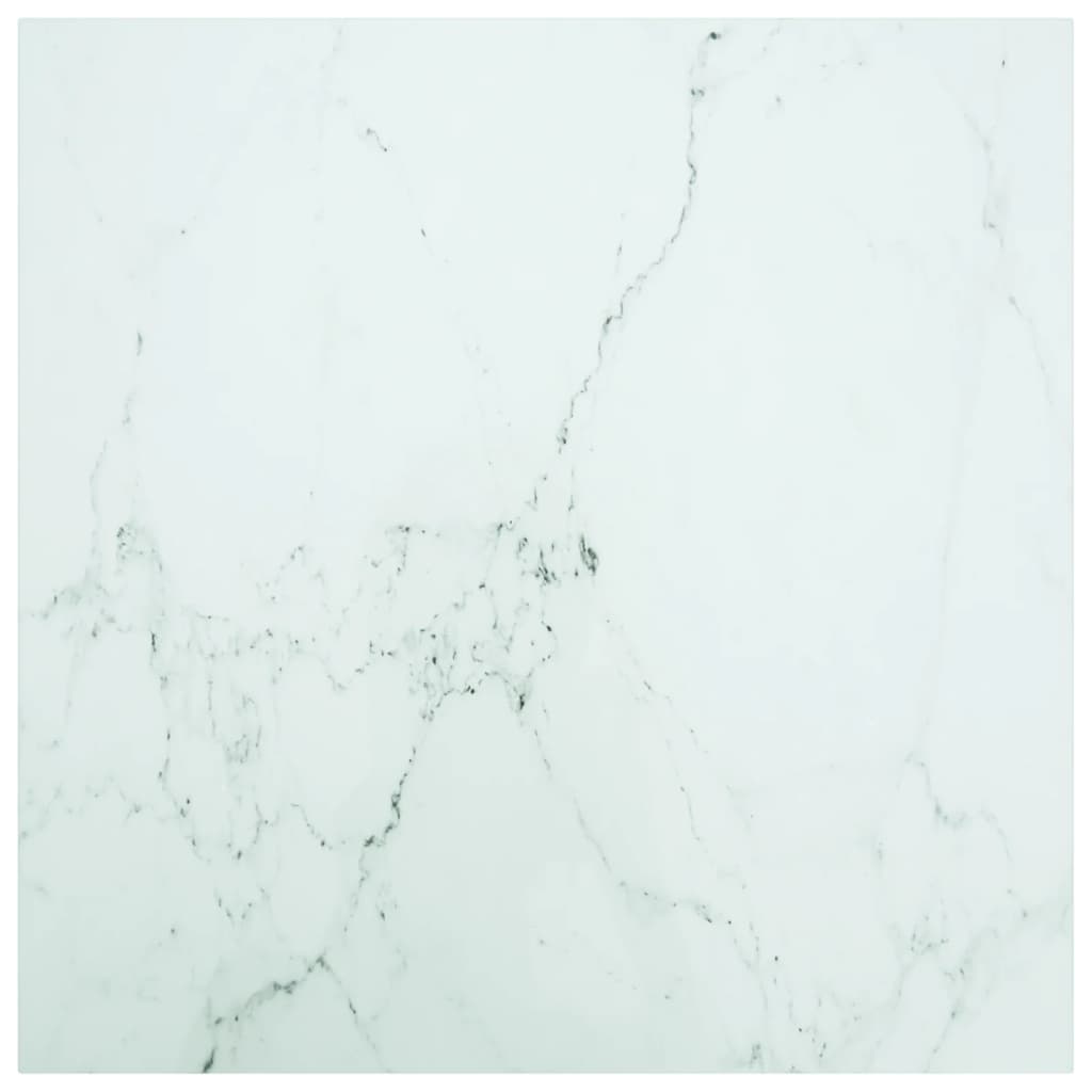 vidaXL galda virsma, balta, 80x80 cm, 6 mm, stikls ar marmora dizainu