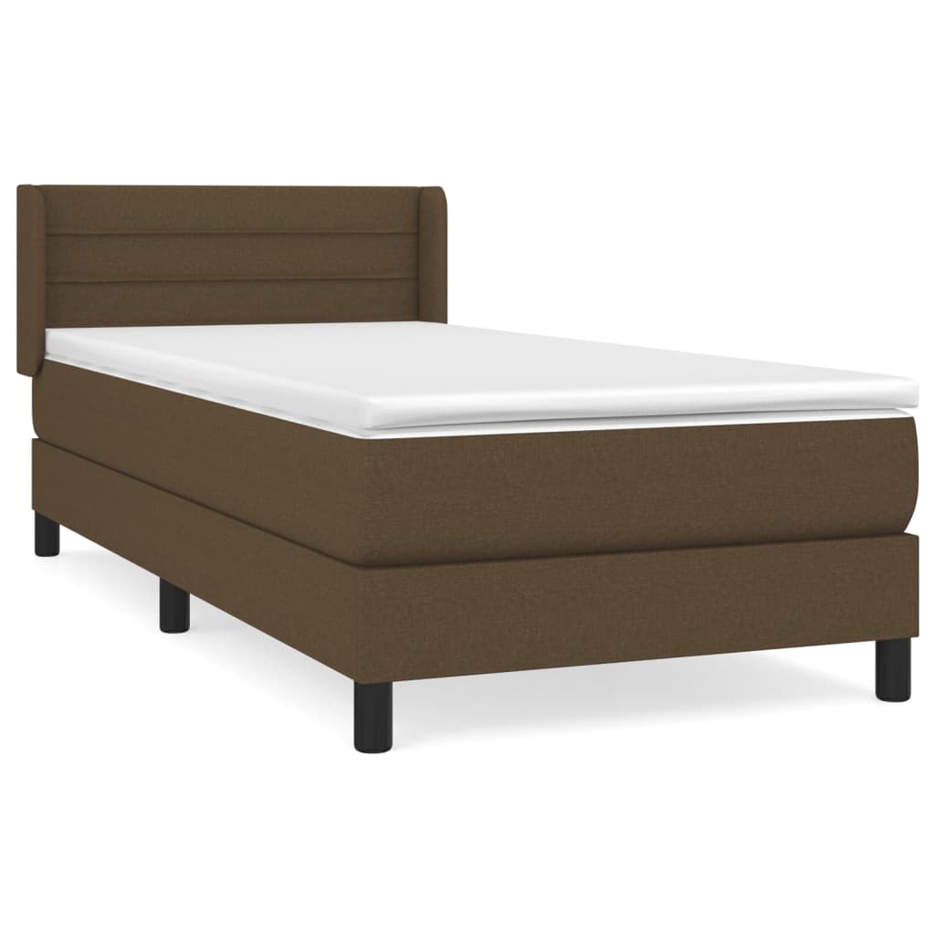 vidaXL atsperu gultas rāmis ar matraci, tumši brūna, 90x190 cm, audums