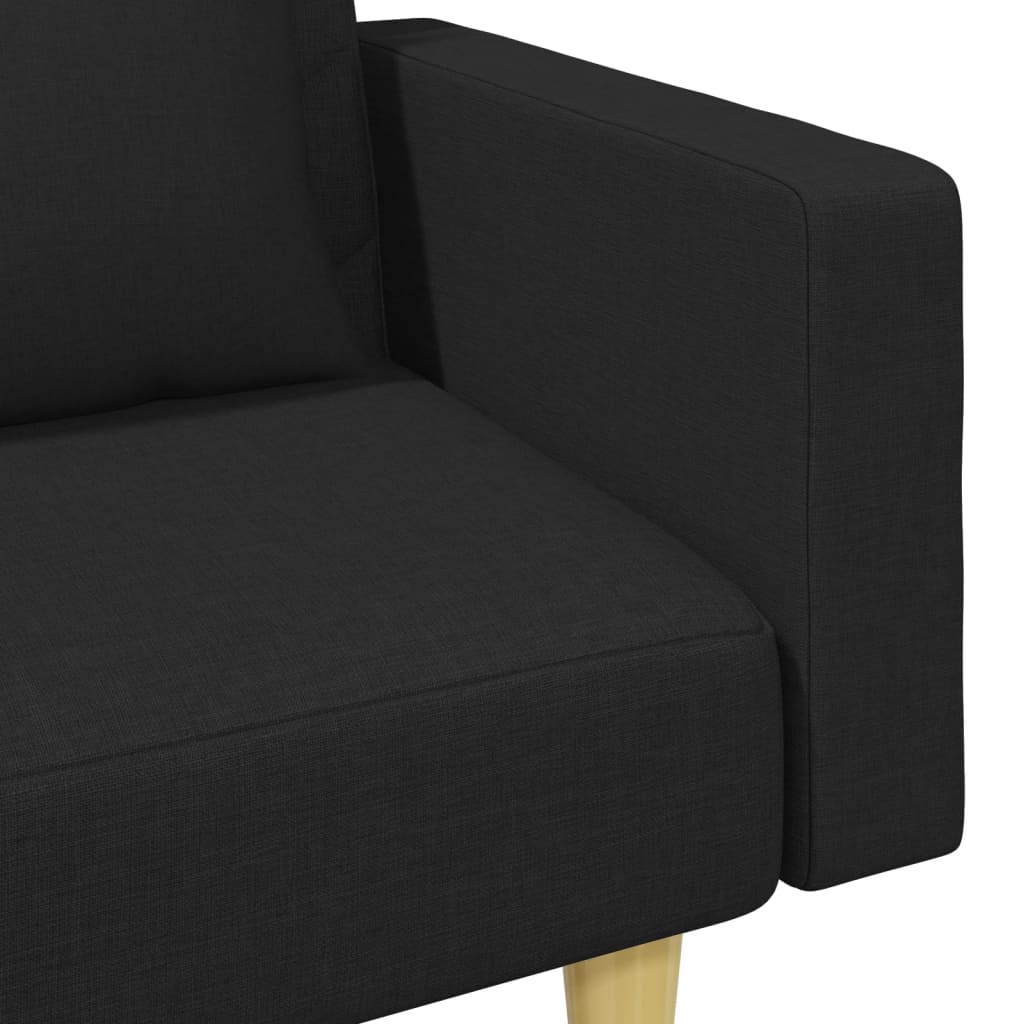 vidaXL 2-vietīga dīvāngulta ar spilveniem un kāju balstu, melns audums