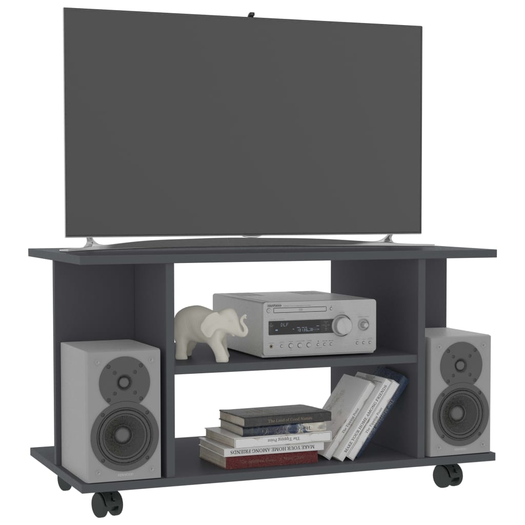 vidaXL TV skapītis uz ritentiņiem, 80x40x40 cm, skaidu plāksne, pelēks