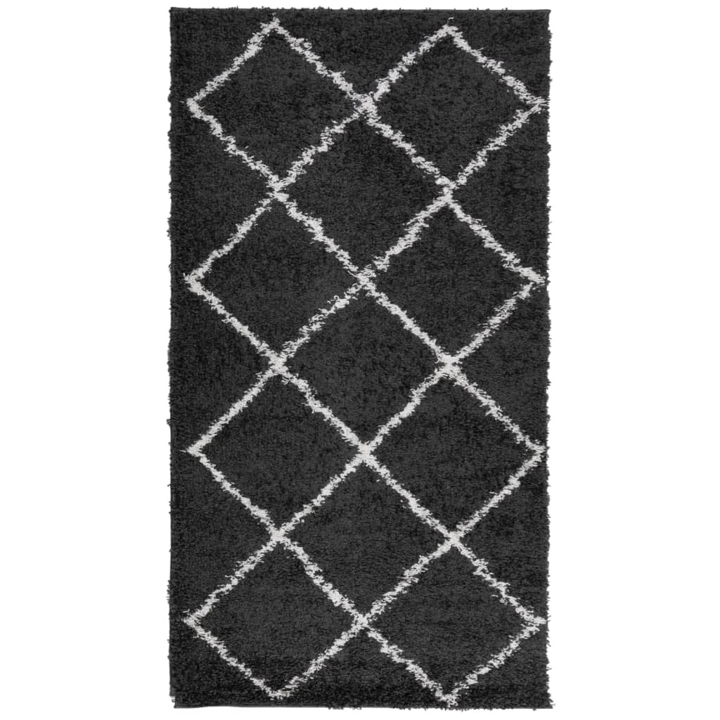 vidaXL paklājs PAMPLONA, 60x110 cm, Shaggy, moderns melns ar krēmkrāsu