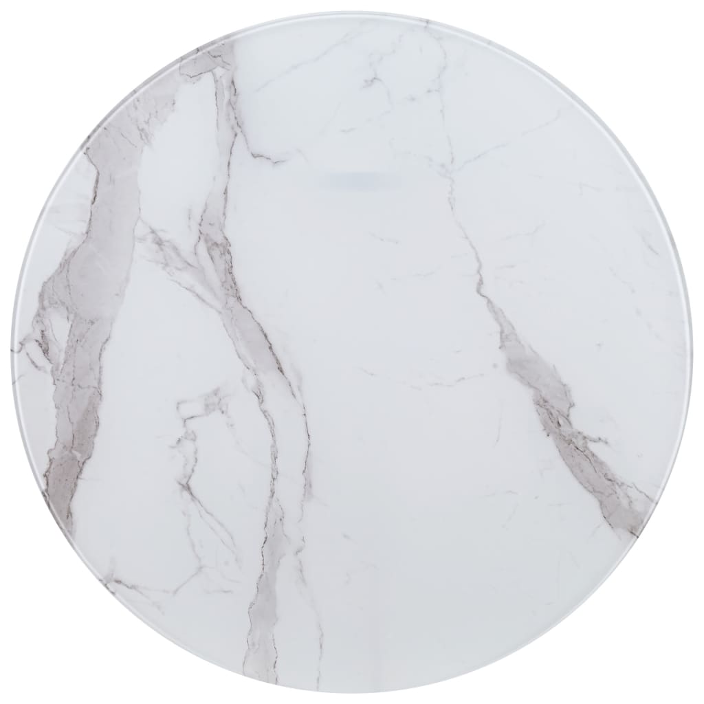 vidaXL galda virsma, balta, Ø80 cm, stikls ar marmora rakstu