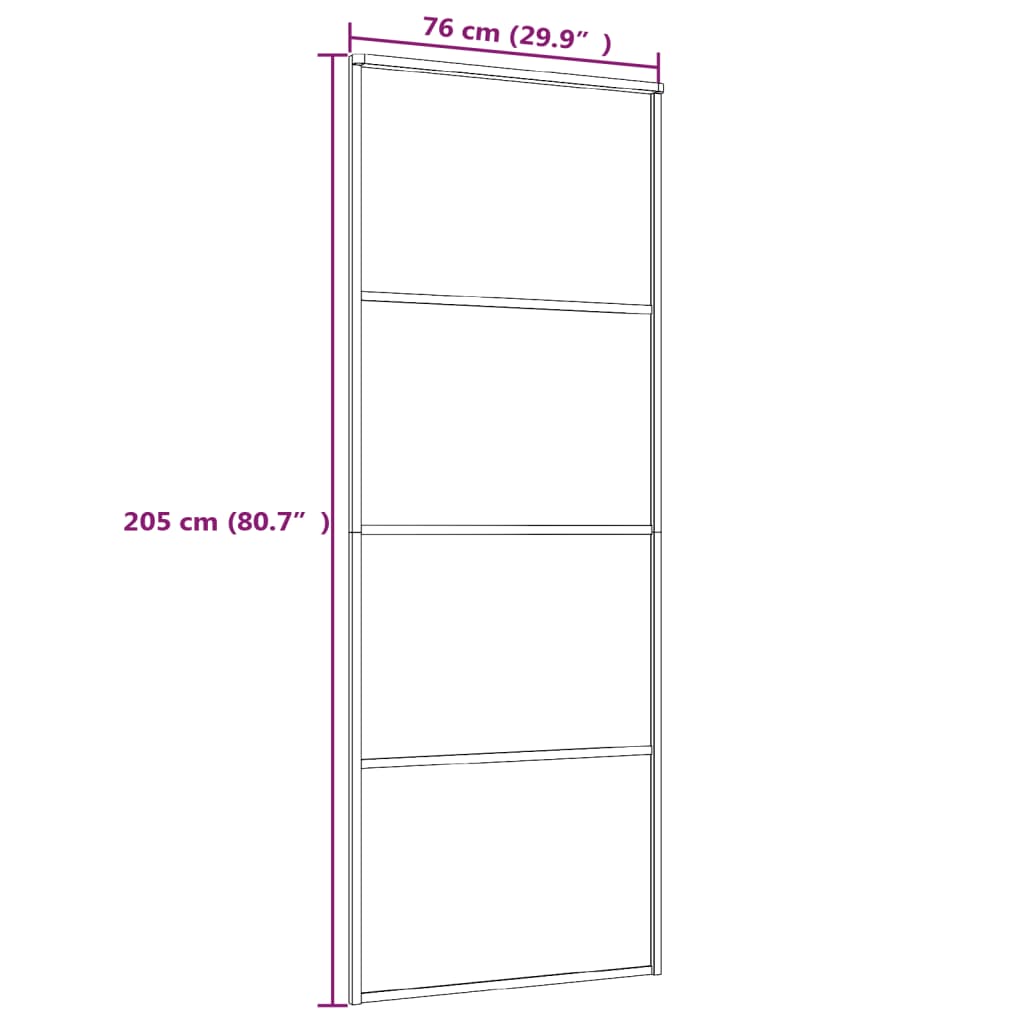 vidaXL bīdāmās durvis, 76x205 cm, ESG stikls, melns alumīnijs