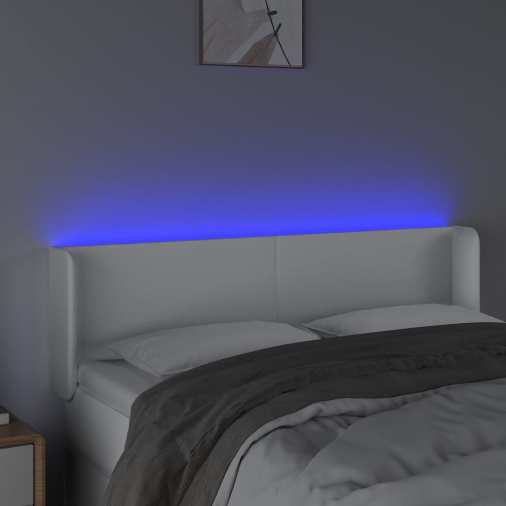 vidaXL gultas galvgalis ar LED, 147x16x78/88 cm, balta mākslīgā āda