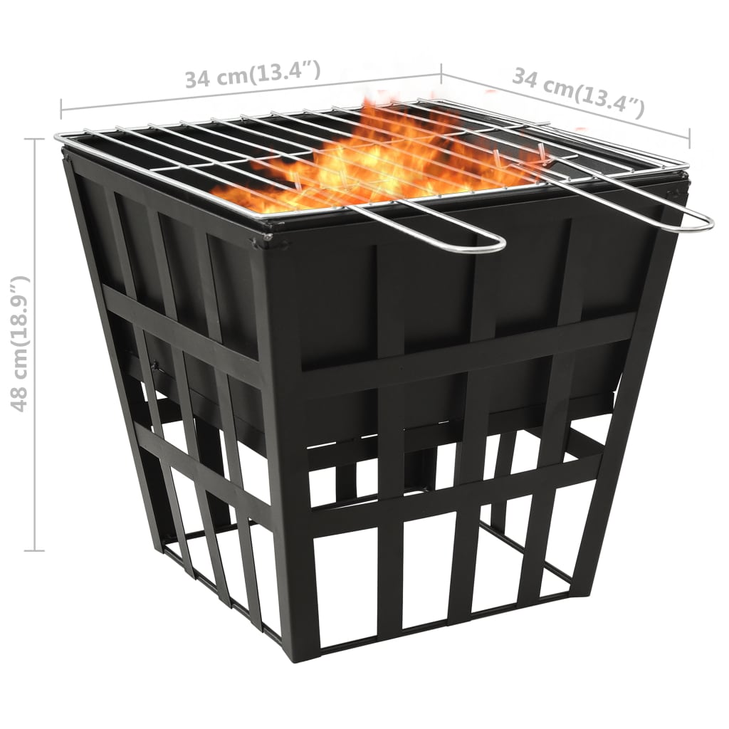 vidaXL ugunskura vieta/grils, 34x34x48 cm, tērauds