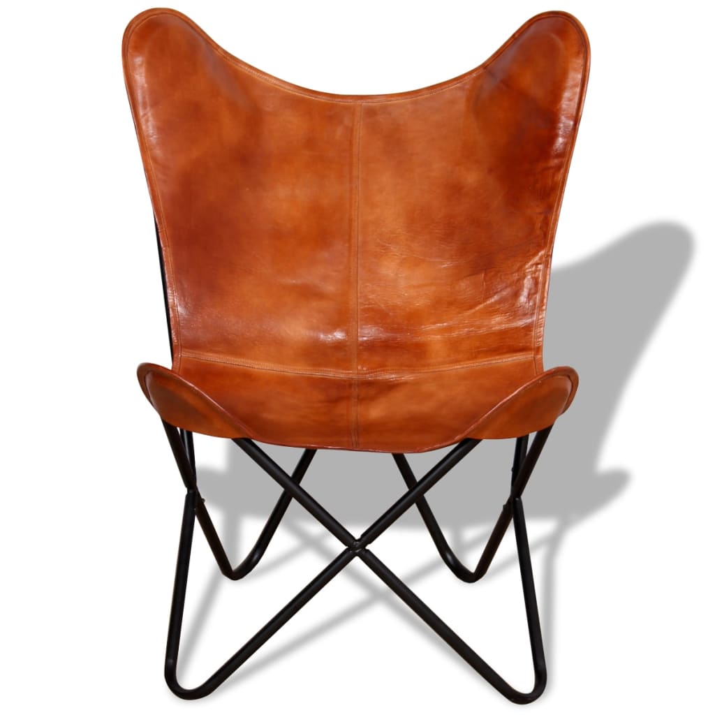 vidaXL tauriņa formas krēsls, brūna dabīgā āda
