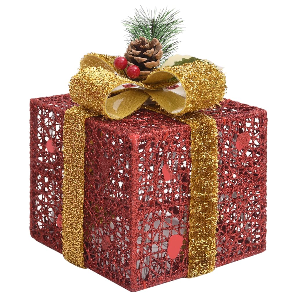 vidaXL Ziemassvētku dekorācija, 3 dāvanu kastes, sarkanas
