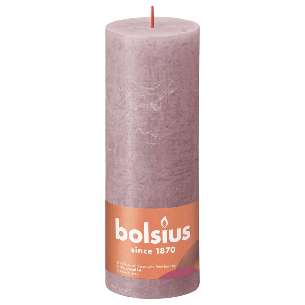 Bolsius cilindriskas sveces Shine, 4 gab., 190x68 mm, pelnu rozā