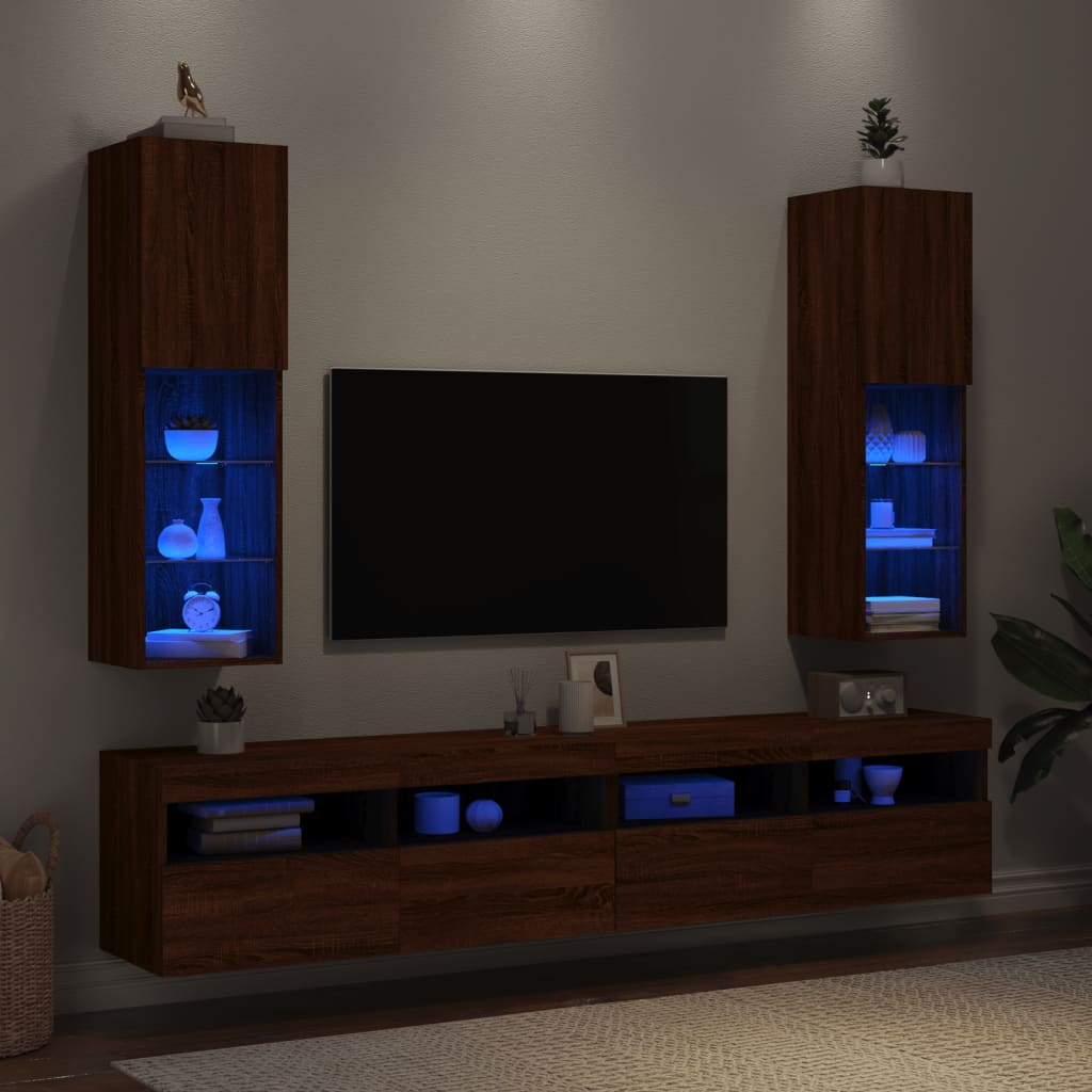 vidaXL TV skapīši ar LED, 2 gab., brūna ozolkoka krāsa, 30,5x30x102 cm