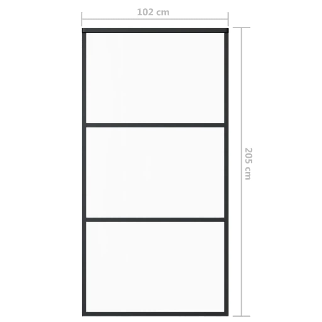 vidaXL bīdāmās durvis, 102x205 cm, ESG stikls, melns alumīnijs