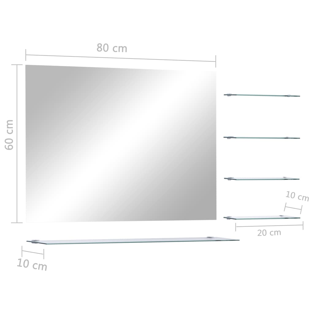 vidaXL sienas spogulis ar plauktu, 80x60 cm, rūdīts stikls