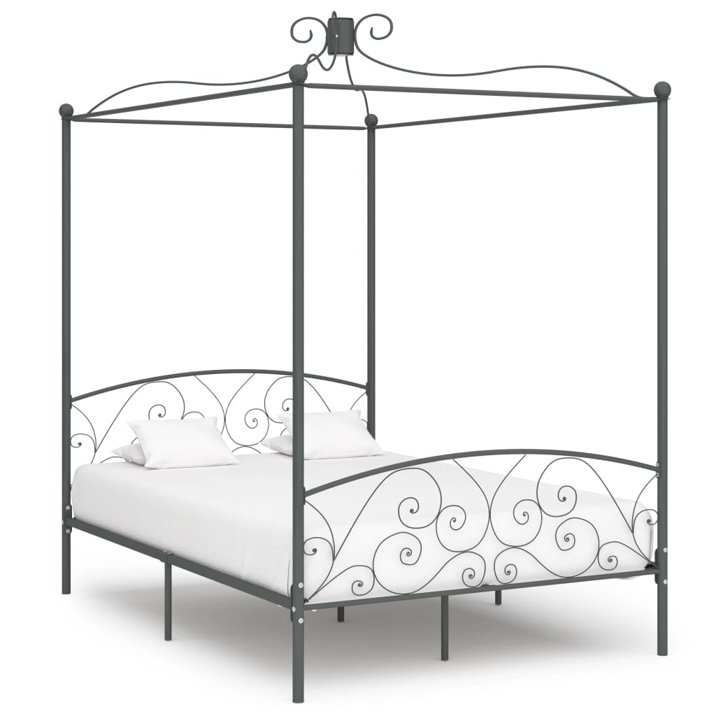 vidaXL gultas rāmis ar nojumi, pelēks, metāls, 140x200 cm