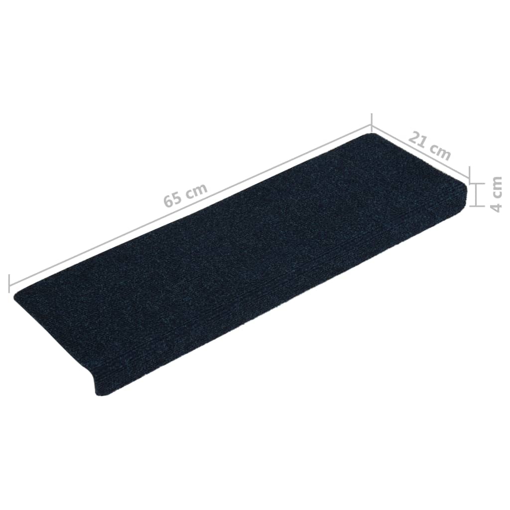 vidaXL kāpņu paklāji, 15 gab., adatu perforēti, 65x21x4 cm, zili