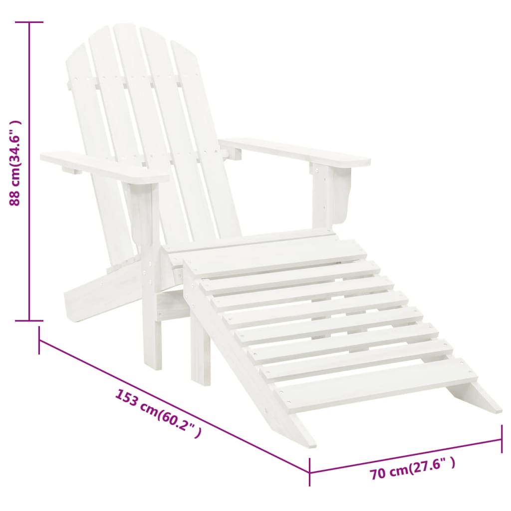 vidaXL dārza krēsls ar kājsoliņu, balts koks