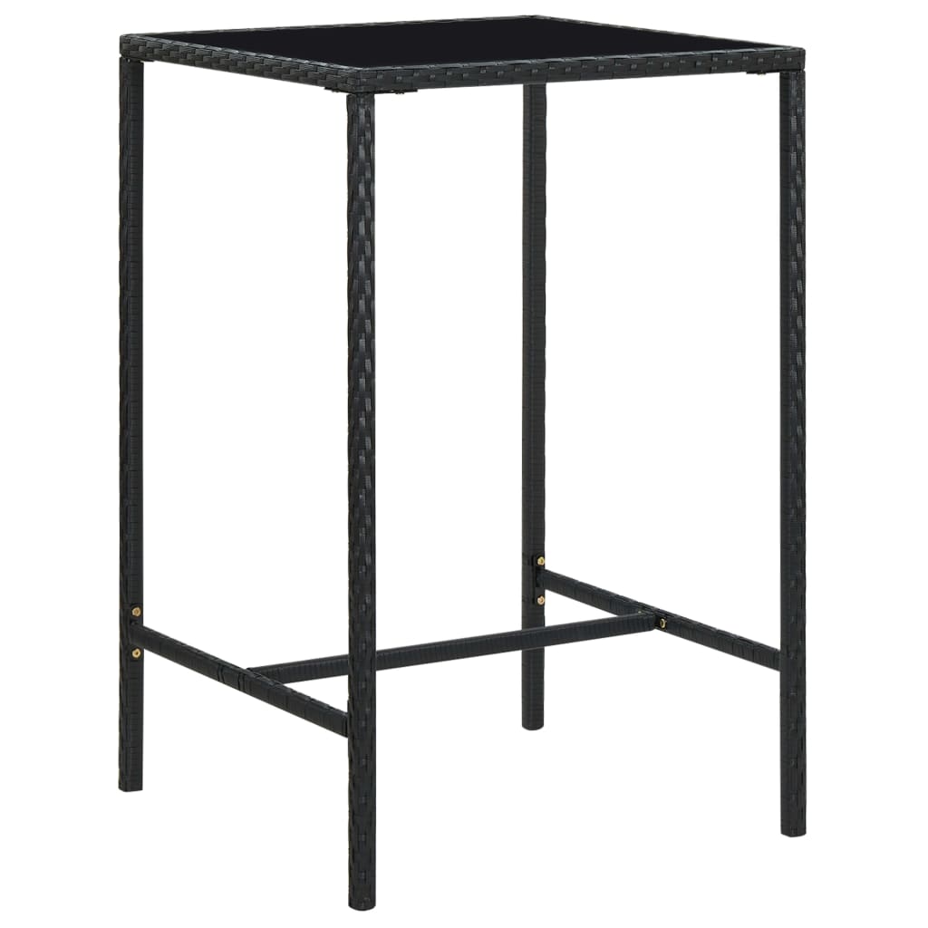 vidaXL dārza bāra galds, melns, 70x70x110 cm, PE rotangpalma, stikls