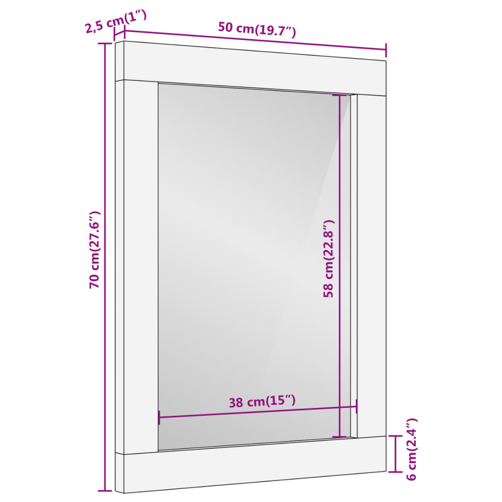 vidaXL vannasistabas spogulis, 50x70x2,5 cm, mango masīvkoks un stikls