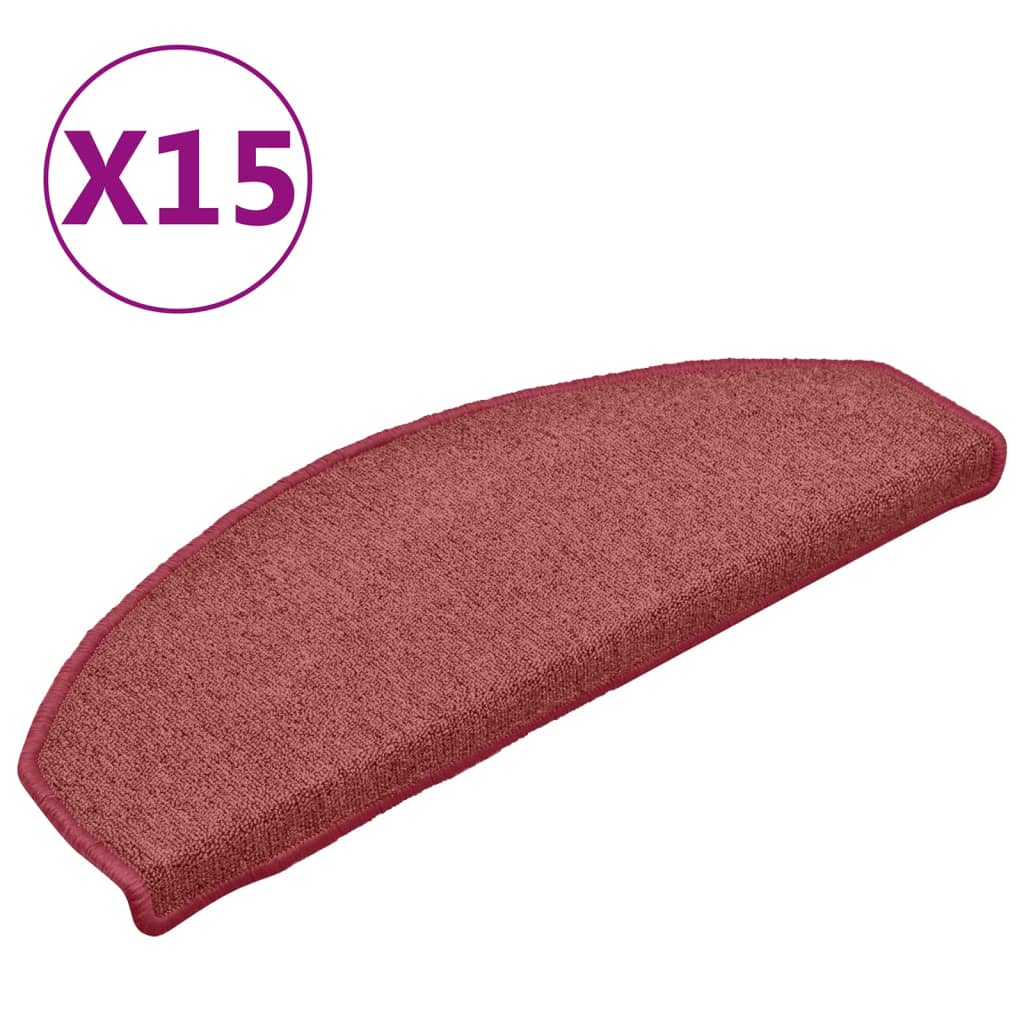 vidaXL kāpņu paklāji, 15 gab., 65x24x4 cm, sarkani