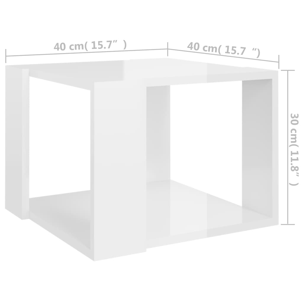 vidaXL kafijas galdiņš, spīdīgi balts, 40x40x30 cm, inženierijas koks