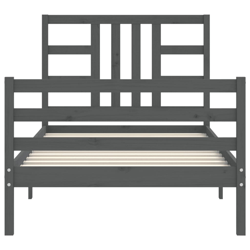 vidaXL gultas rāmis ar galvgali, pelēks, masīvkoks, 90x200 cm