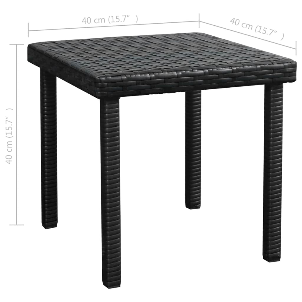 vidaXL sauļošanās zvilnis ar matraci un galdu, melna PE rotangpalma