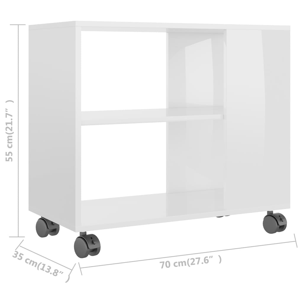 vidaXL galdiņš, spīdīgi balts, 70x35x55 cm, inženierijas koks