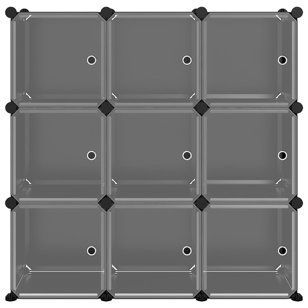vidaXL skapītis ar durvīm, 9 kubveida nodalījumi, melns, plastmasa