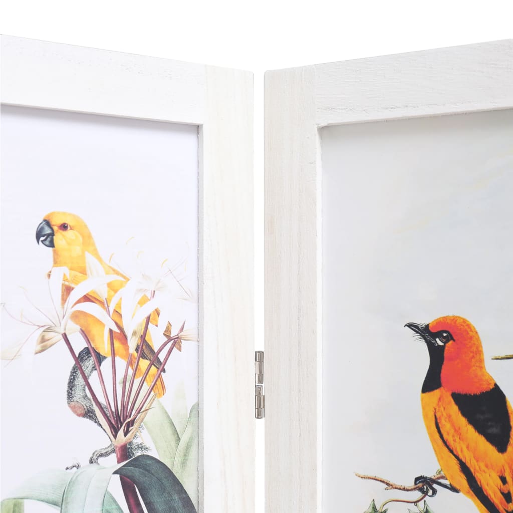 vidaXL 3 paneļu istabas aizslietnis, balts, 105x165 cm, putnu apdruka