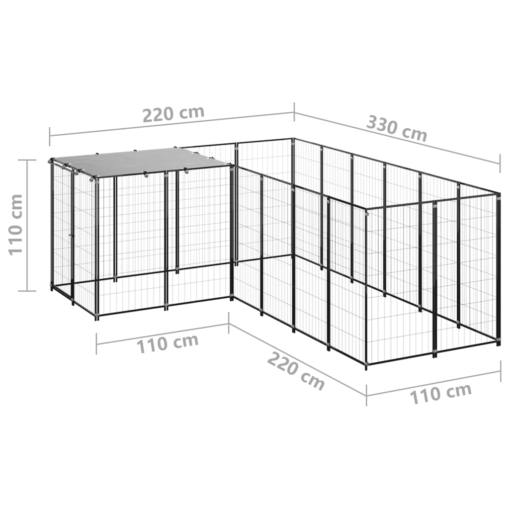 vidaXL suņu voljērs, melns, 4,84 m², tērauds