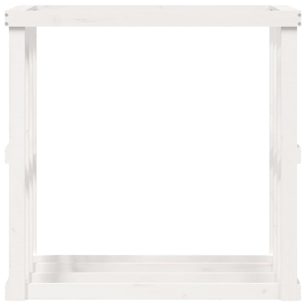 vidaXL āra malkas plaukts, balts, 108x52x106 cm, priedes koks