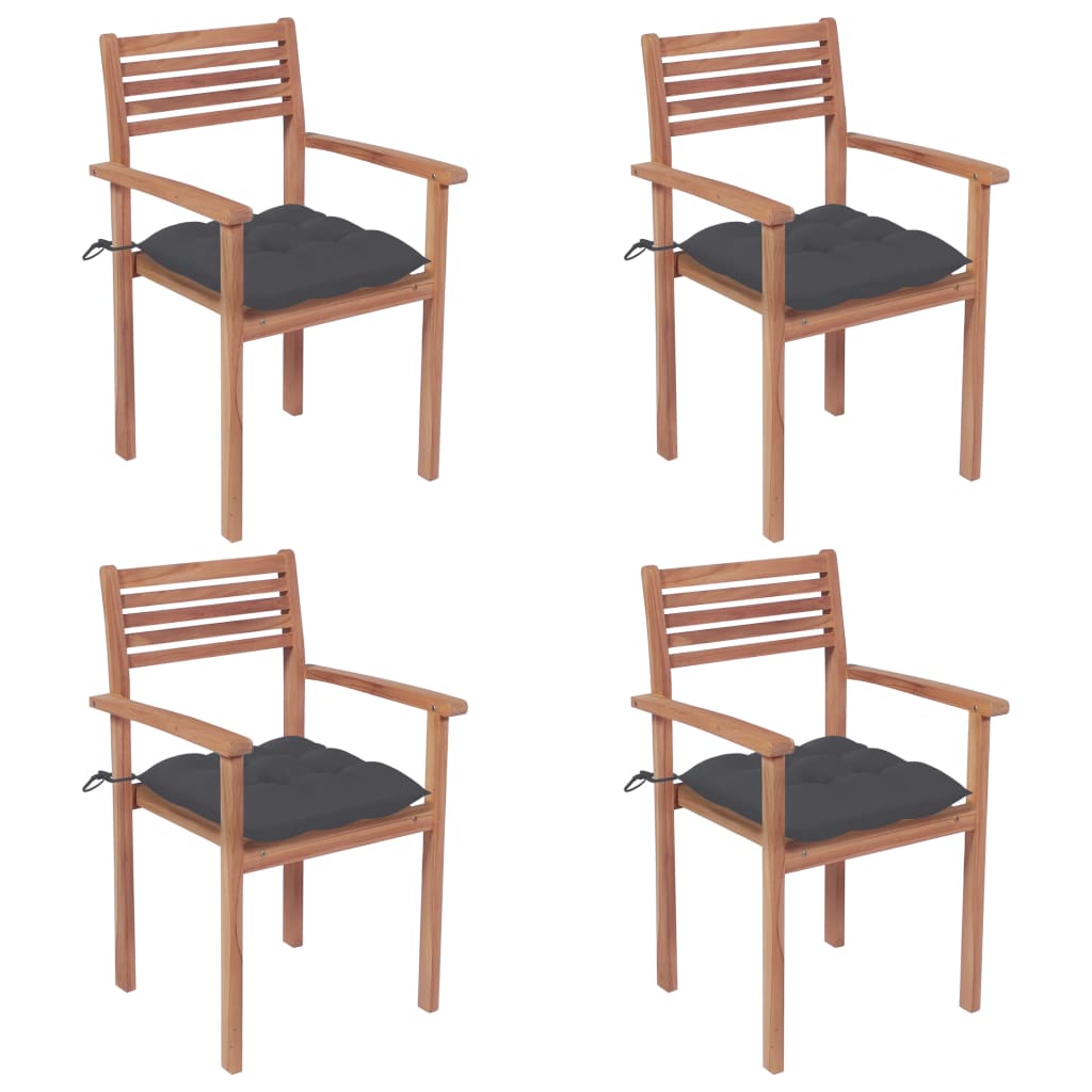 vidaXL dārza krēsli, antracītpelēki matrači, 4 gab., masīvs tīkkoks