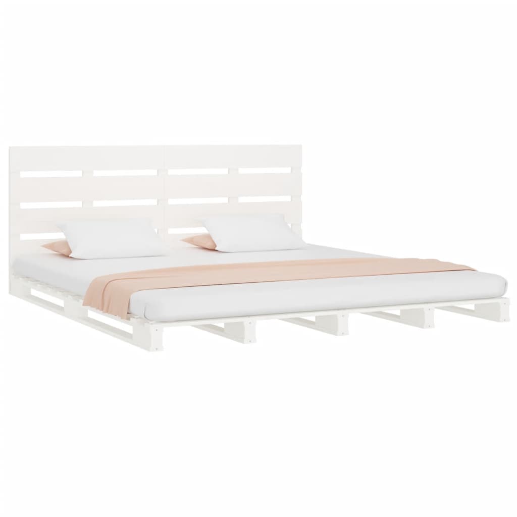 vidaXL gultas rāmis, balts, 135x190 cm, priedes masīvkoks, divvietīgs