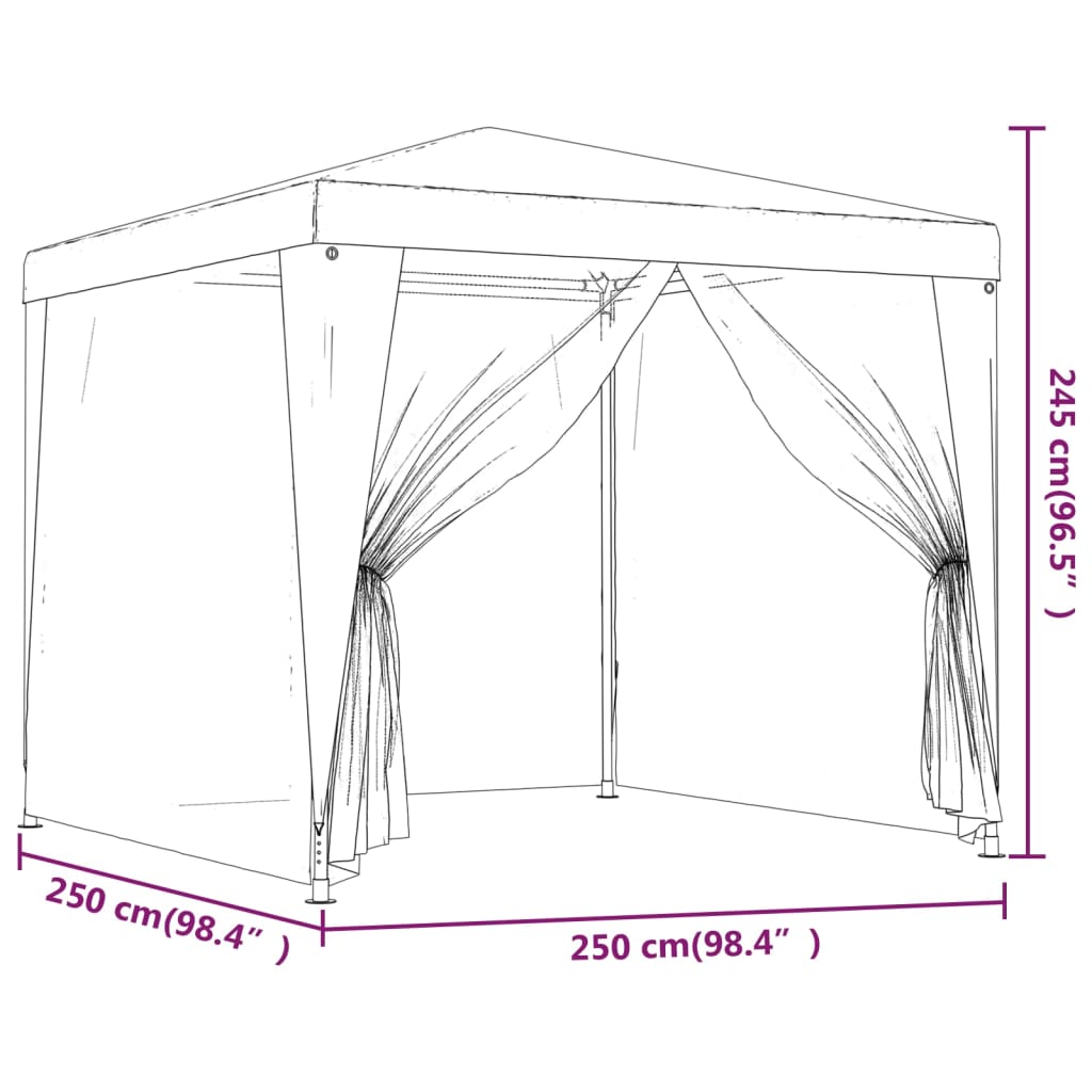 vidaXL svinību telts ar 4 sieta sienām, 2,5x2,5 m, balta