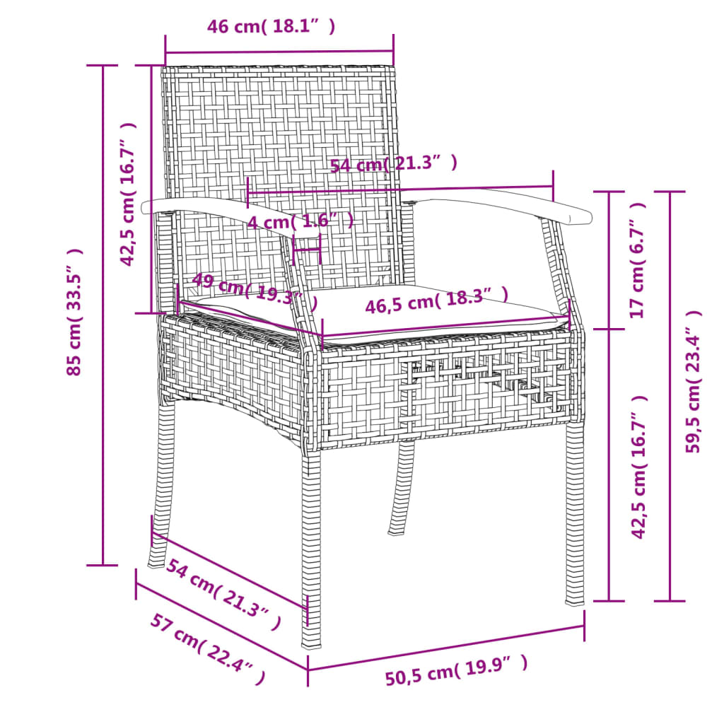 vidaXL 5-daļīgs dārza mēbeļu komplekts, matrači, melna PE rotangpalma
