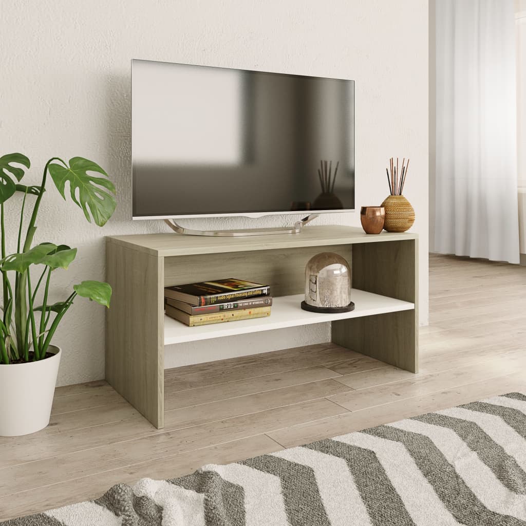 vidaXL TV skapītis, 80x40x40 cm, balts, ozolkoka krāsā, skaidu plāksne