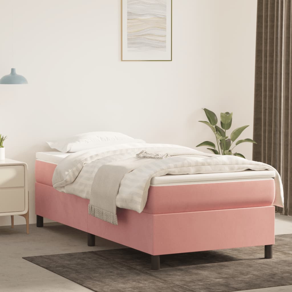 vidaXL atsperu gultas rāmis, rozā samts, 90x200 cm