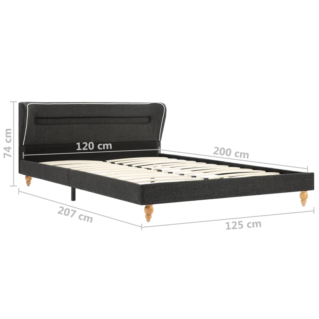 vidaXL gultas rāmis ar LED, tumši pelēks džutas audums, 120x200 cm