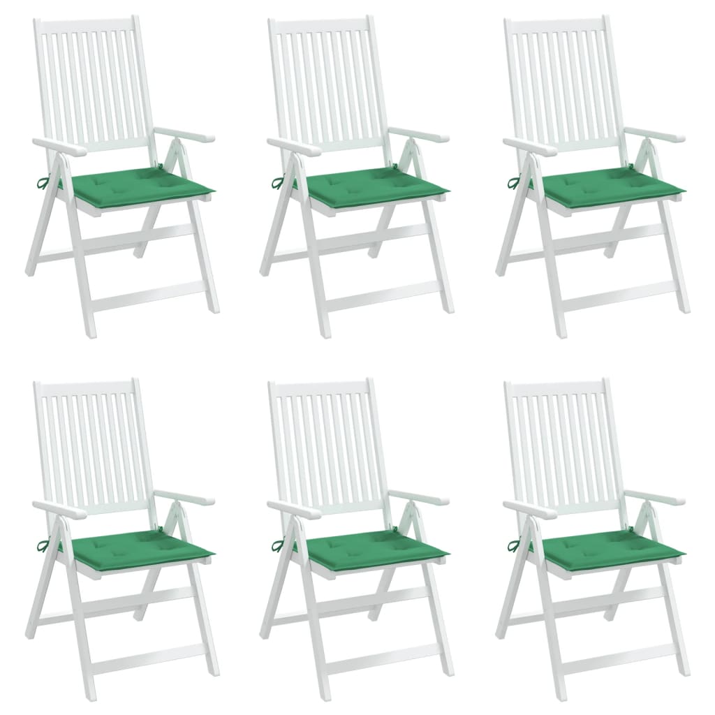 vidaXL dārza krēslu spilveni, 6 gab., zaļi, 40x40x3 cm, audums